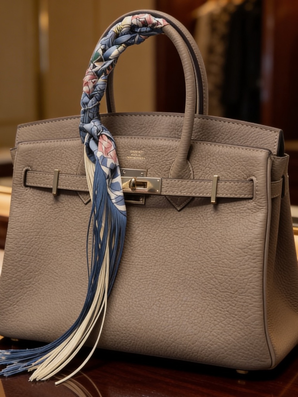 Fringe Handbag Wraps in Blue and Cream Fringe